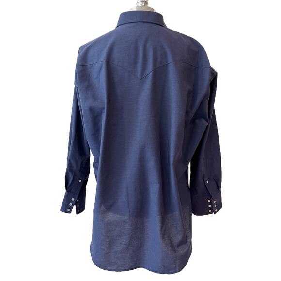 Flying R Ranchwear Blue Snapfront Western Shirt Big Man Extra Long Tail Cowboy - Picture 2 of 7